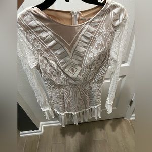 Saints & Secrets Beautiful white/nude long sleeve sheer and lace dress. M